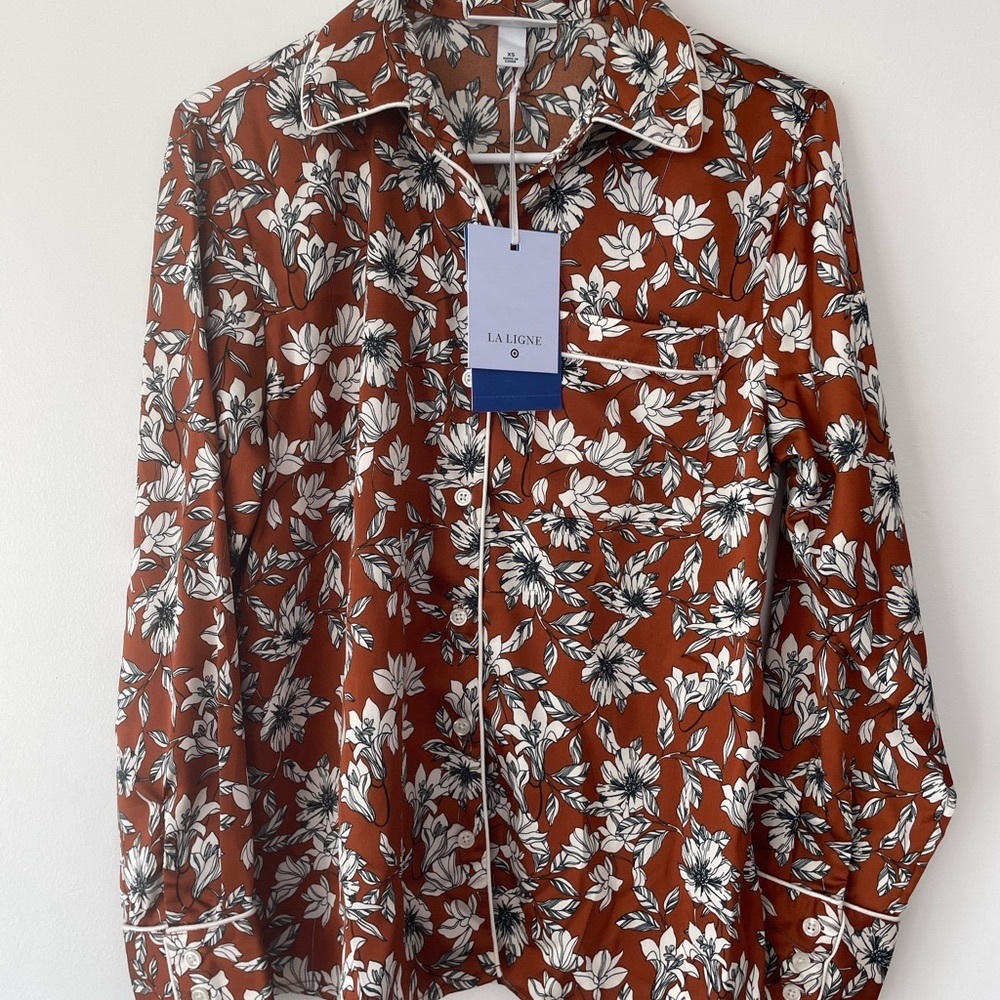 La Ligne X Target Floral Brown and White Pajama Set, Size XS